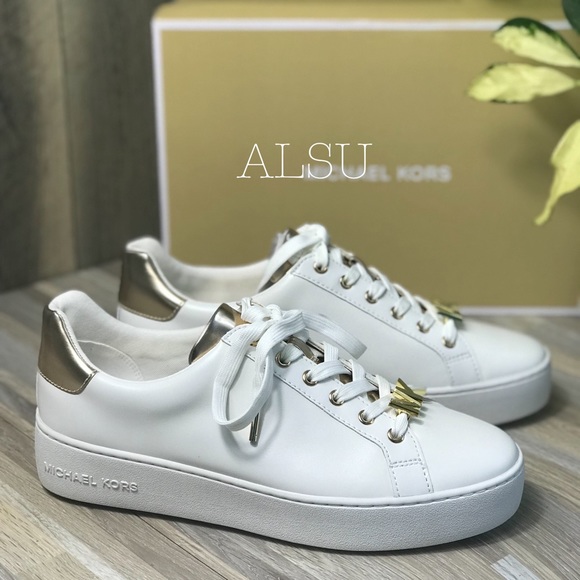 🌸SALE🌸 Michael Kors Poppy LaceUp Napa Optic Gold Womens Size AUTHEN 49T9POFS4L - Picture 3 of 8